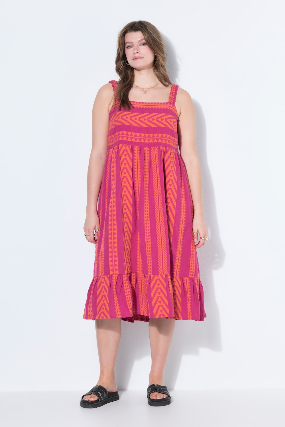 Midikleid, A-Line, Jacquard, Stretchträger