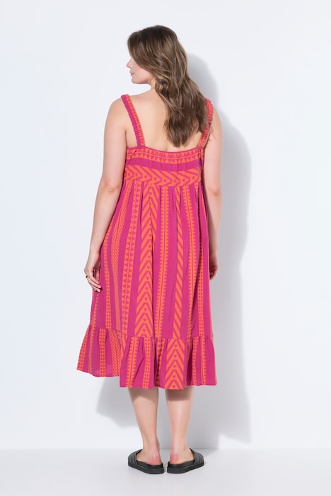 Maximekko, A-linjainen, jacquard-kuvio, joustavat olkaimet