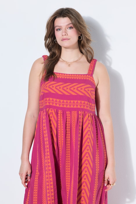 Maximekko, A-linjainen, jacquard-kuvio, joustavat olkaimet