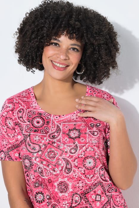 T-Shirt, bequeme Passform, Glitzersteinchen, Paisley-Muster