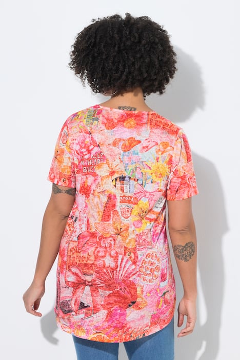 T-Shirt, A-Linie, Glitzersteinchen, Sommer-Muster