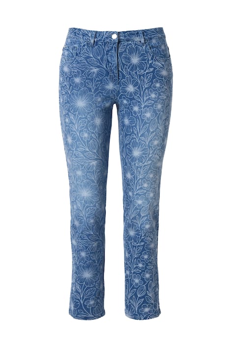 Džíny Emma, přiléhavý střih, květinový vzor, 5 kapes