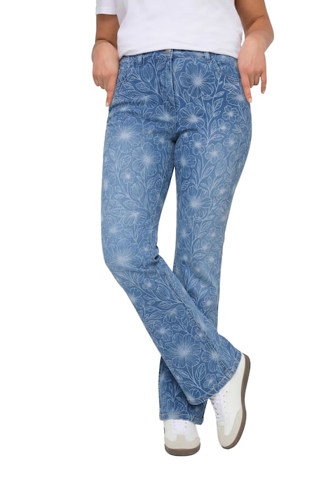 Džíny Emma, přiléhavý střih, květinový vzor, 5 kapes