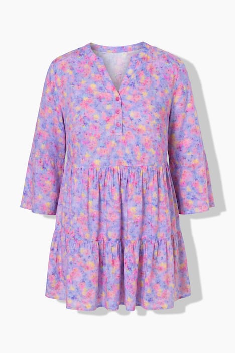 Bluse, A-Linie, Blümchen-Muster, 3/4-Ämel, Volants