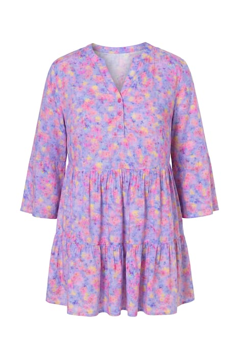 Halenka, áčkový střih, květinový potisk, 3/4 rukávy, volánky