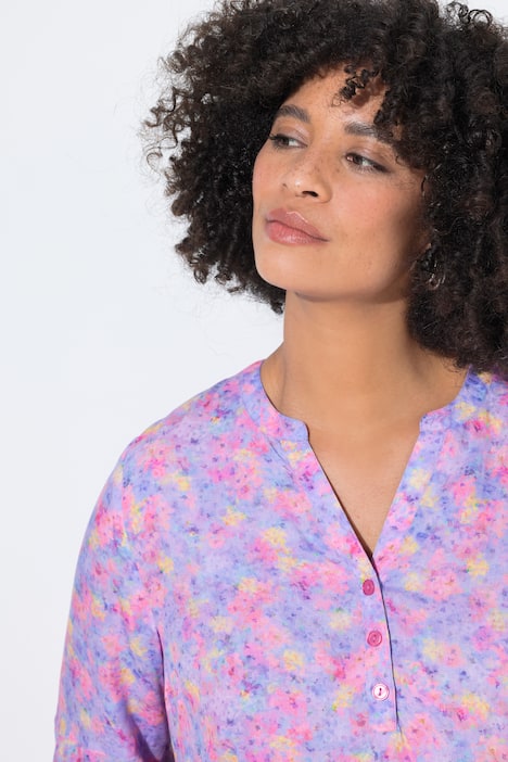 Bluse, A-Linie, Blümchen-Muster, 3/4-Ämel, Volants