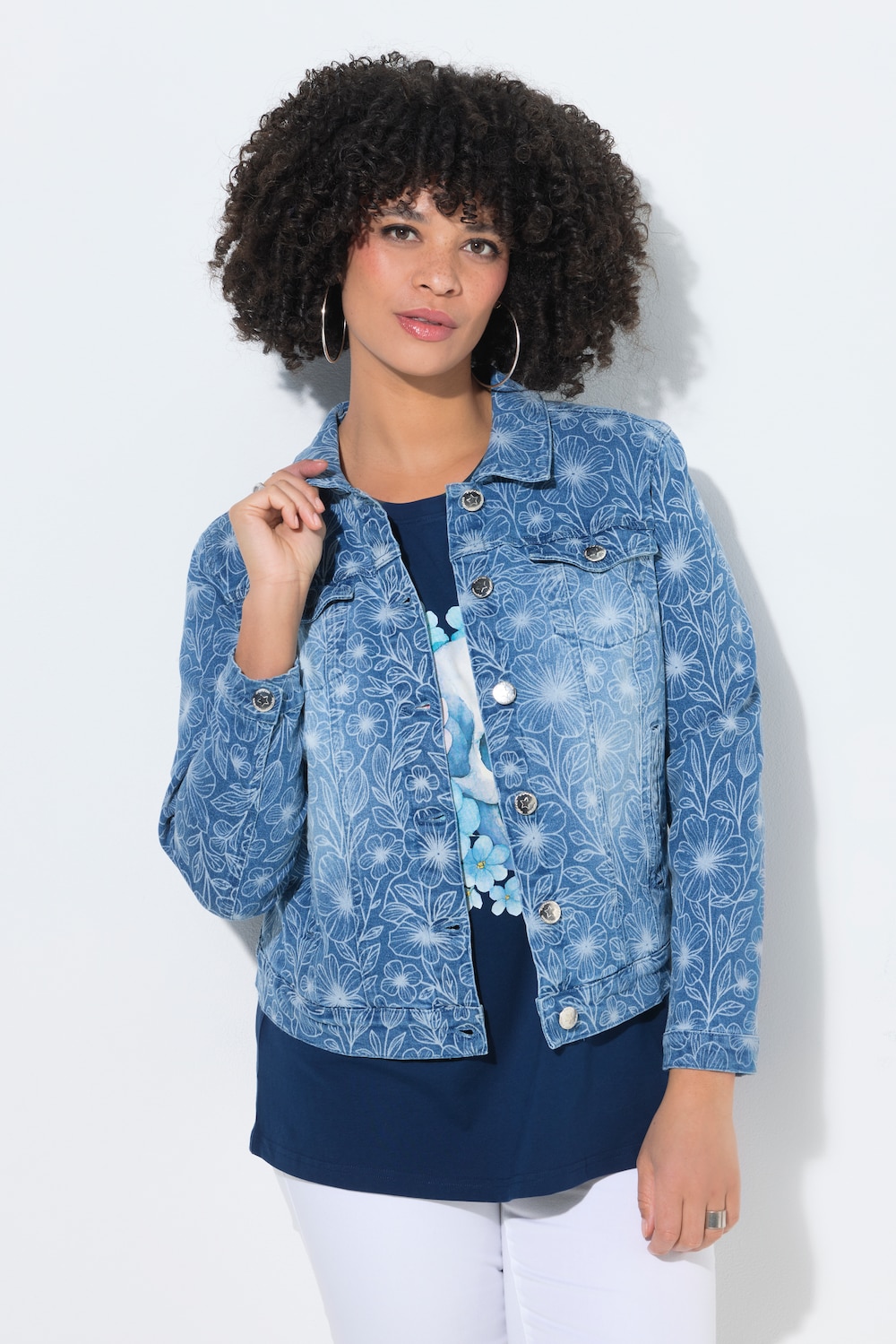 Jeansjacke Frieda, Blumenmuster, 4 Taschen