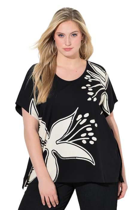 Pončo košile, květinový vzor, volný střih, kulatý výstřih, polodlouhý rukáv