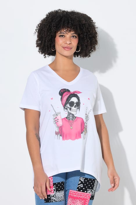 T-Shirt, A-Linie, Totenkopf-Dame