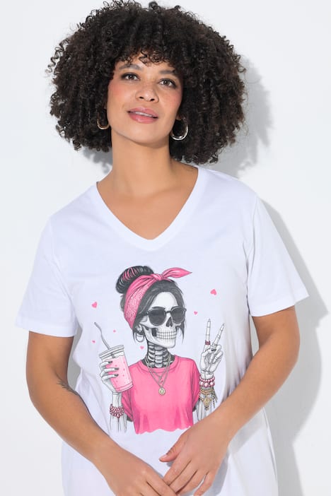 T-Shirt, A-Linie, Totenkopf-Dame