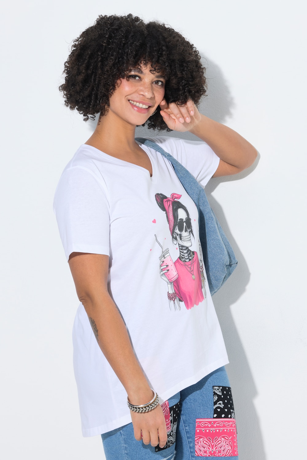 T-Shirt, A-Linie, Totenkopf-Dame