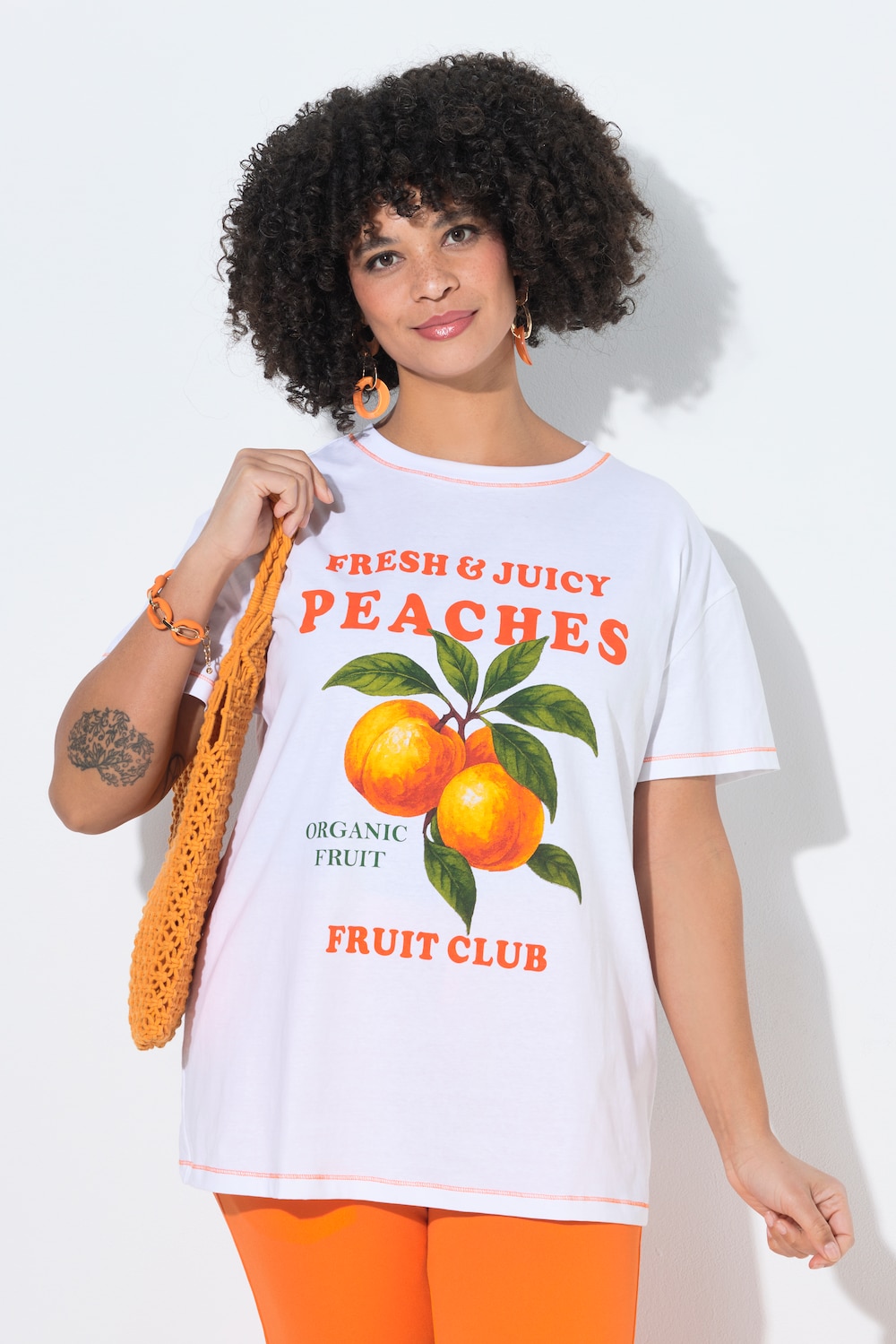 T-Shirt, Boxy Passform, Pfirsich-Motiv