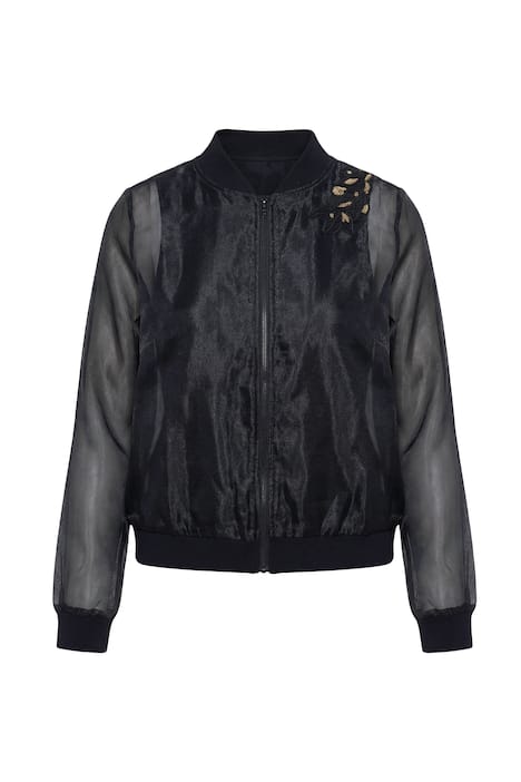 Bunda ve stylu college, volný střih, mírně průhledná, výšivky