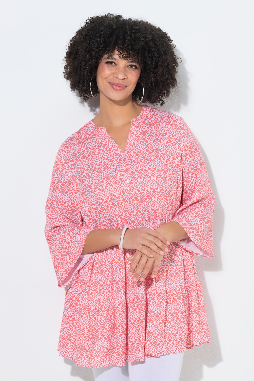 Longtunika, A-Linie, Ornament-Muster, 3/4-Ärmel, Volants