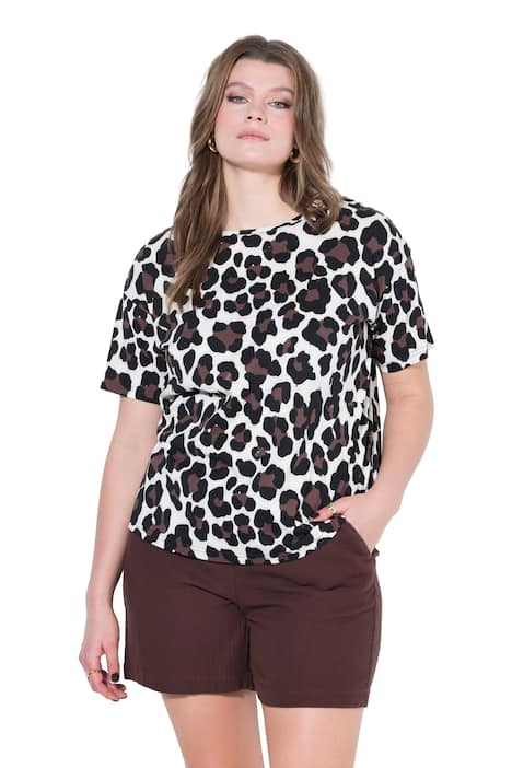 Tričko, oversize, leopardí motiv, neonový nápis