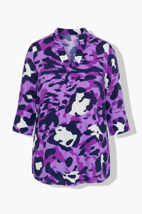 Tunika, Animal-Muster, A-Linie, V-Ausschnitt, 3/4-Arm