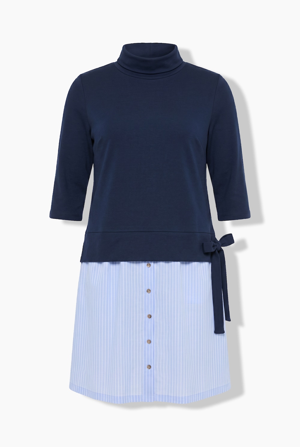 Kleid, Materialmix, Rollkragen, 3/4-Arm, Biobaumwolle
