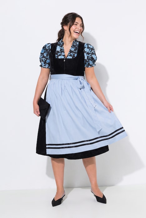 Samt-Dirndl, Herz-Anhänger, Carré-Ausschnitt, ärmellos