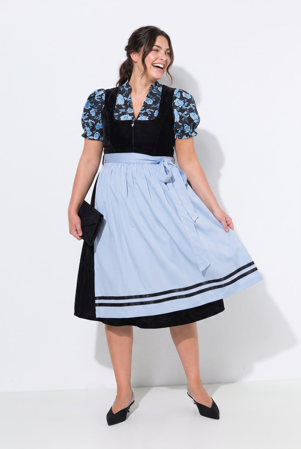 Samt-Dirndl, Herz-Anhänger, Carré-Ausschnitt, ärmellos