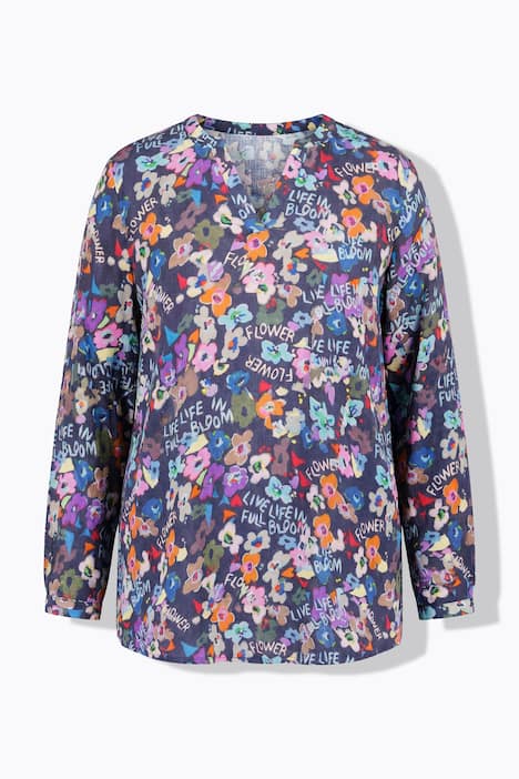 Bluse, A-Linie, Struktur, Blümchen-Muster, Langarm