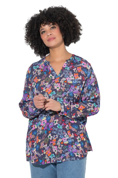 Halenka, áčkový střih, textura, květinový vzor, dlouhé rukávy