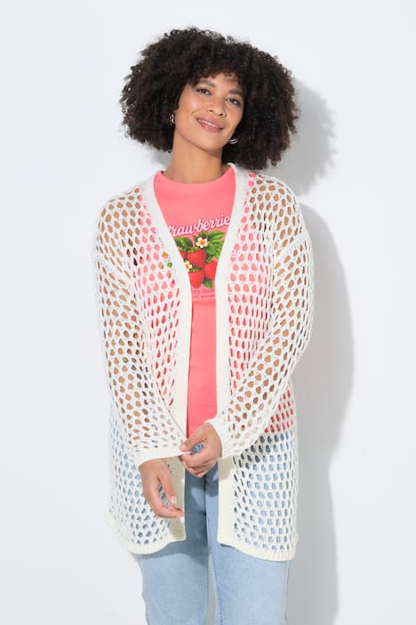 Strickjacke, Relaxed Fit, Lochstrick, Rückenstern