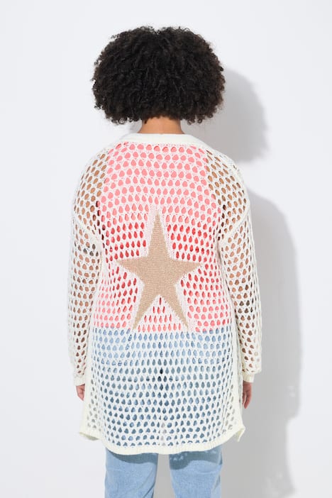 Strickjacke, Relaxed Fit, Lochstrick, Rückenstern