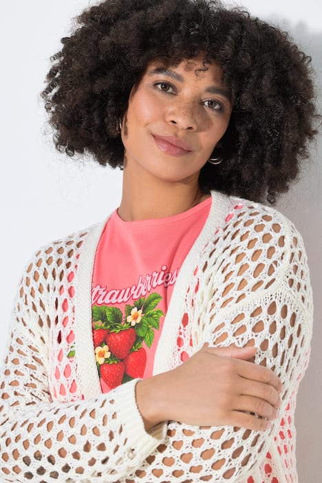 Strickjacke, Relaxed Fit, Lochstrick, Rückenstern