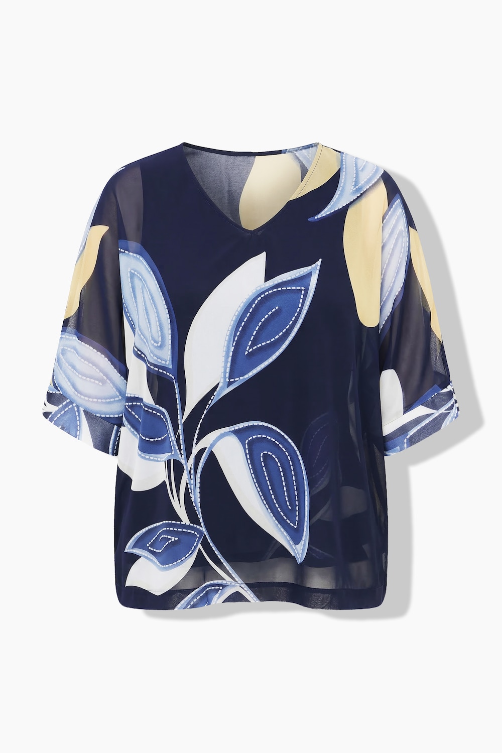 Stora storlekar Chiffongtunika med dubbla lager, Dam, blå, storlek: 50/52, Polyester/Viskos, Ulla Popken
