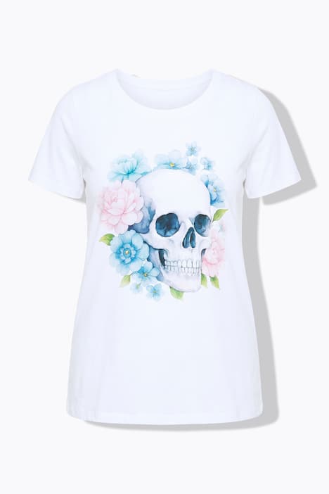 T-shirt, comfortabele pasvorm, doodshoofd met bloemen