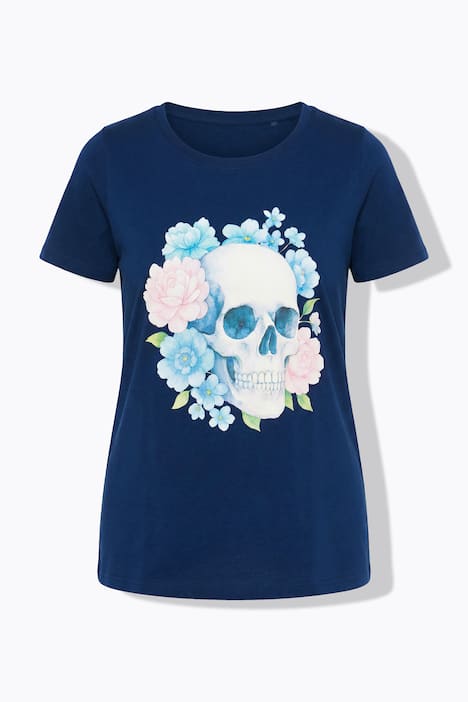 T-shirt, comfortabele pasvorm, doodshoofd met bloemen