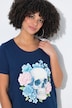 T-shirt, comfortabele pasvorm, doodshoofd met bloemen