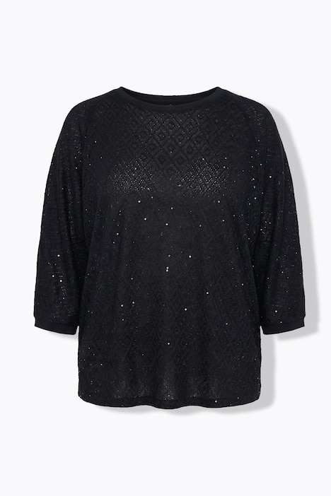 Pullover, Loose Fit, Lochstrick, Fledermaus-halbarm