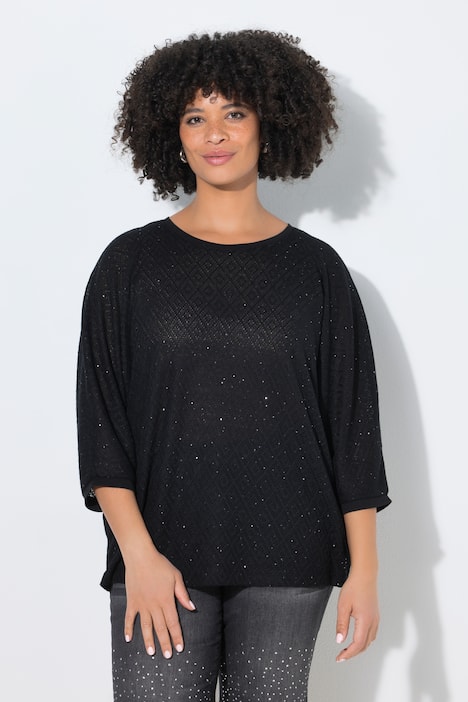 Pullover, Loose Fit, Lochstrick, Fledermaus-halbarm