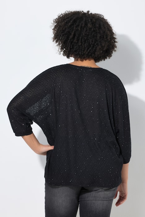 Pullover, Loose Fit, Lochstrick, Fledermaus-halbarm