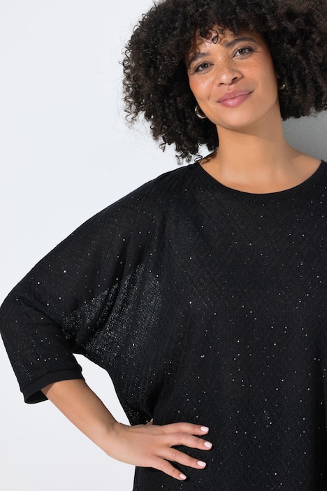 Pullover, Loose Fit, Lochstrick, Fledermaus-halbarm