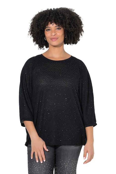 Svetr, volný střih, děrovaný úplet, netopýří polo rukáv