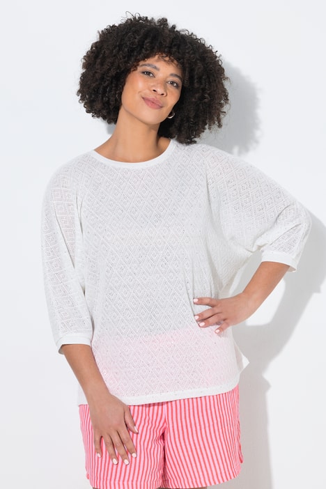 Pullover, Loose Fit, Lochstrick, Fledermaus-halbarm