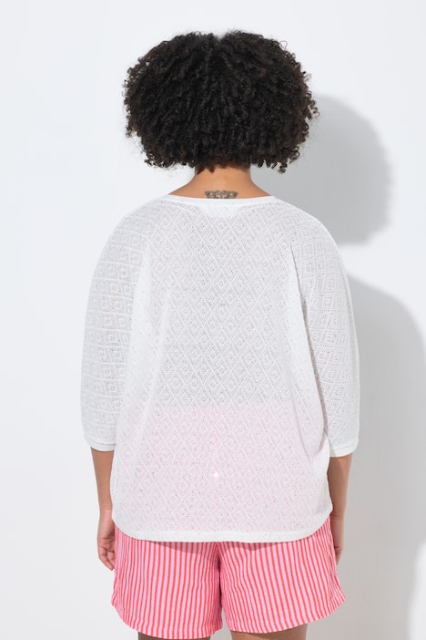 Pullover, Loose Fit, Lochstrick, Fledermaus-halbarm