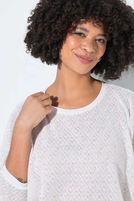 Pullover, Loose Fit, Lochstrick, Fledermaus-halbarm