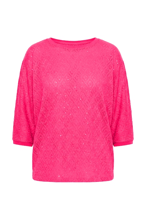 Svetr, volný střih, děrovaný úplet, netopýří polo rukáv