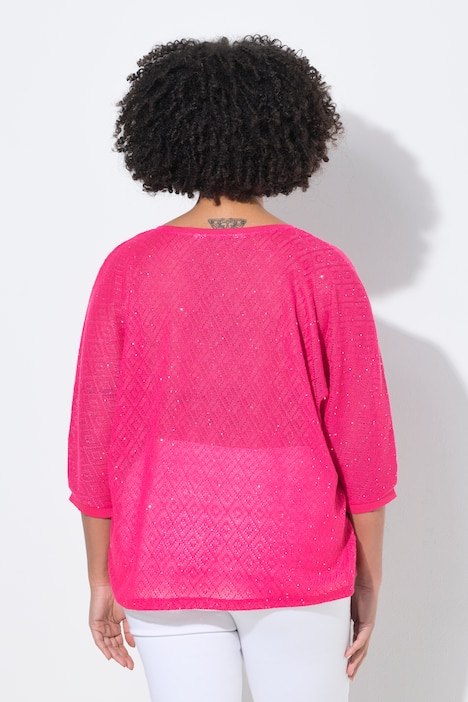 Pullover, Loose Fit, Lochstrick, Fledermaus-halbarm