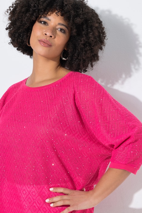 Pullover, Loose Fit, Lochstrick, Fledermaus-halbarm