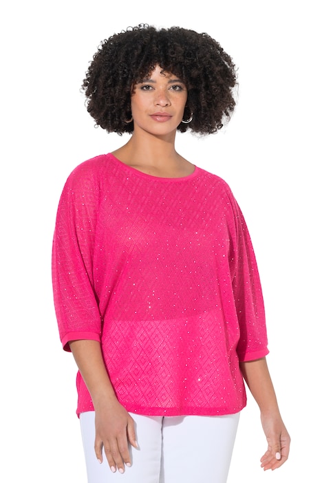 Svetr, volný střih, děrovaný úplet, netopýří polo rukáv