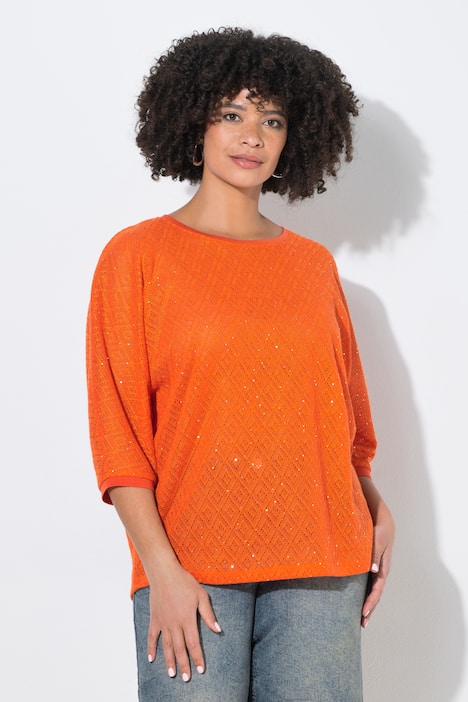 Pullover, Loose Fit, Lochstrick, Fledermaus-halbarm