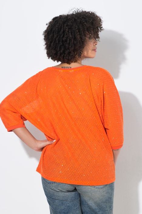 Pullover, Loose Fit, Lochstrick, Fledermaus-halbarm