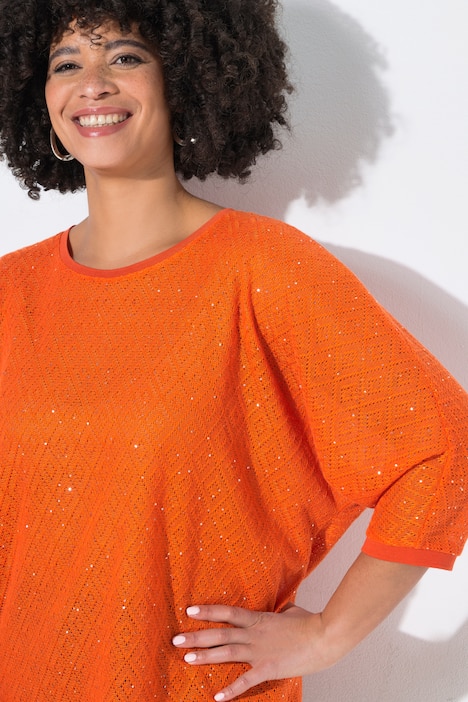 Pullover, Loose Fit, Lochstrick, Fledermaus-halbarm