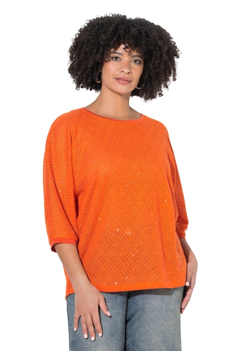 Svetr, volný střih, děrovaný úplet, netopýří polo rukáv