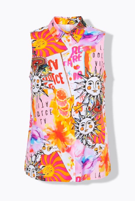 Bluse, A-Linie, ärmellos, Sonnen-Muster