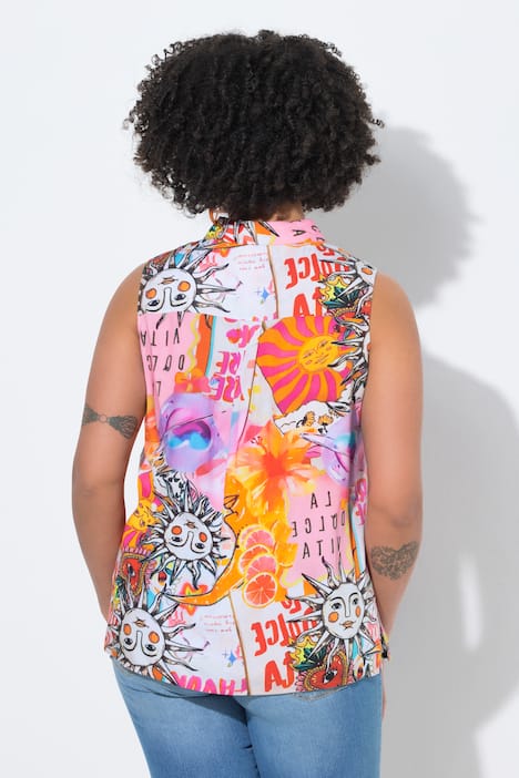 Bluse, A-Linie, ärmellos, Sonnen-Muster